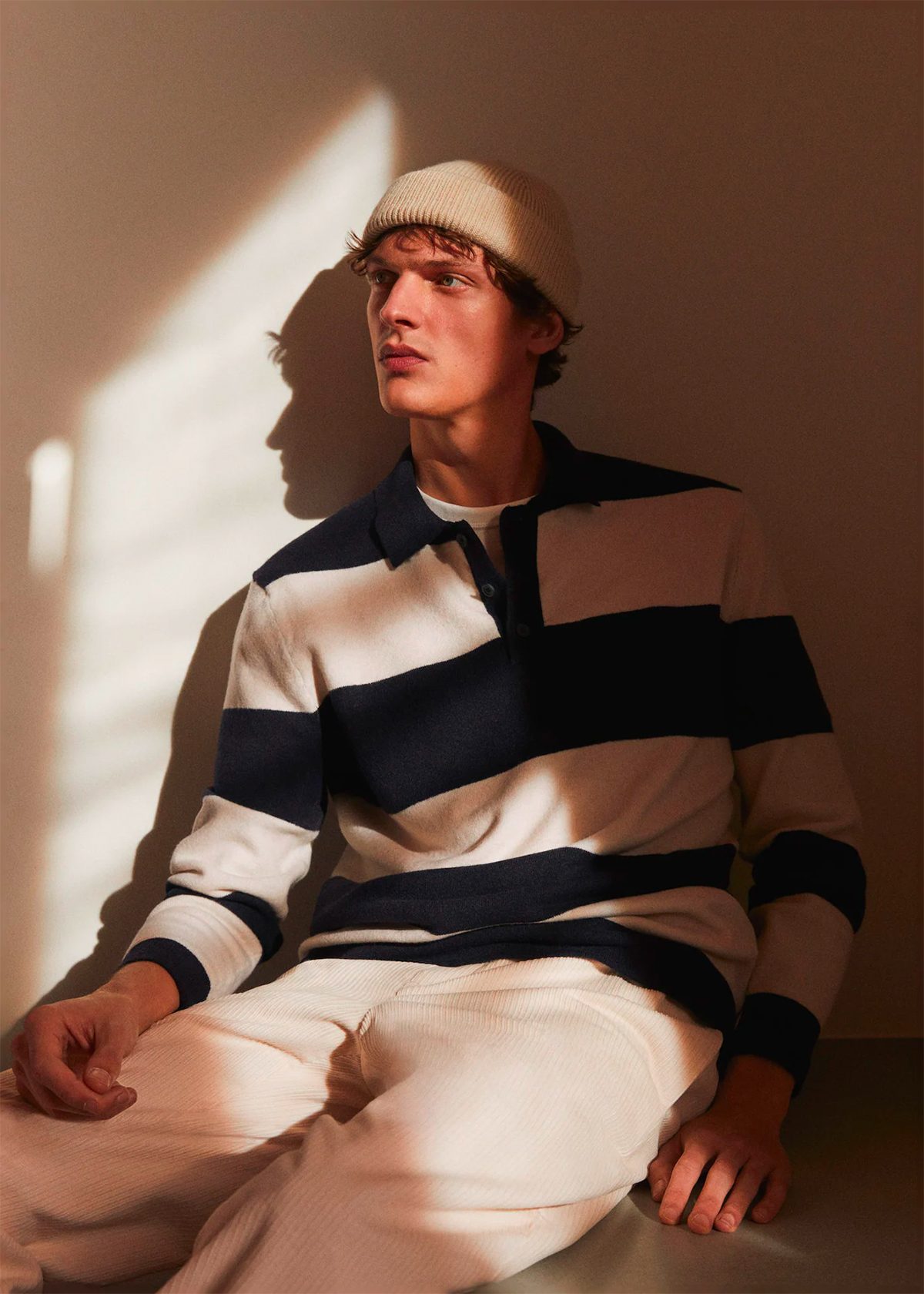 Striped jersey polo shirt